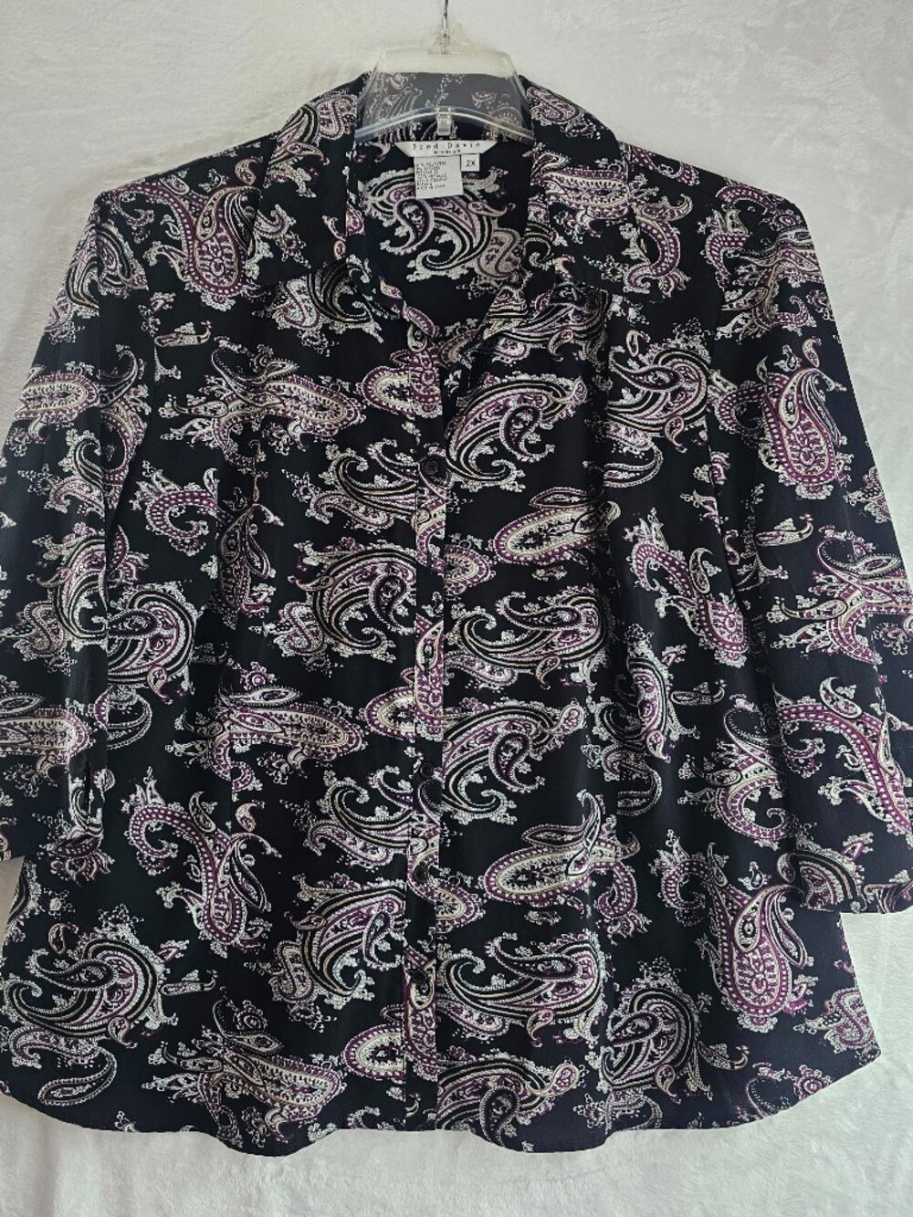 Fred David Multicolor Paisley Blouse Patterned Button Up Collared Size 2X Boho